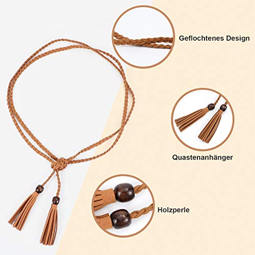 WERFORU Frauen dünne Quaste geflochtene Taille Gürtel, dünne gewebte Gürtel Taille Band für Rock Kleid