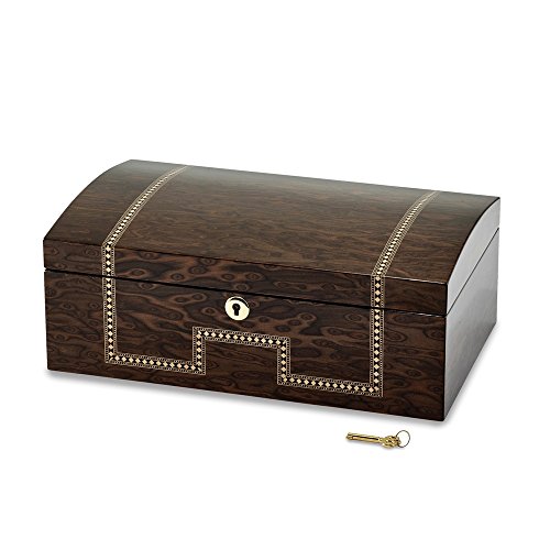 Saris and Things Tiger Eye Veneer w/Inlay Locking Premium Quality Luxury Jewelry Chest