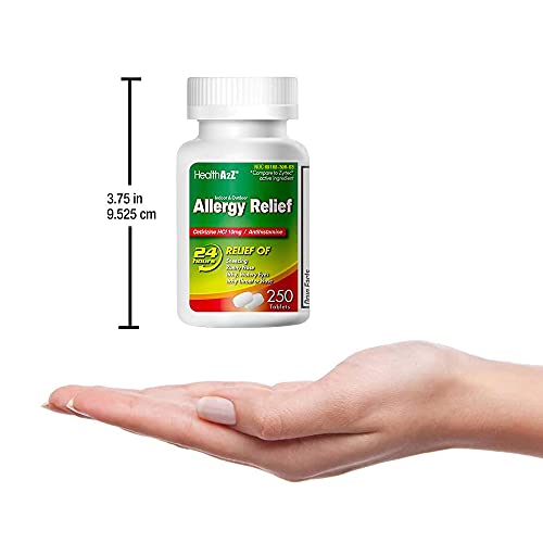 HealthA2Z Allergy Relief, All Day Allergy, Cetirizine HCL 10mg, 250