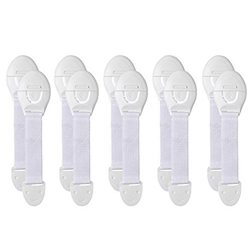 Cabinet Locks Child Safety | 10 Pack Baby Safety Locks | Child Proof Cabinets, Drawers, Appliances, Toilet Seat, Fridge and Oven | Tools or Drilling Not Required | Uses 3M Adhesive