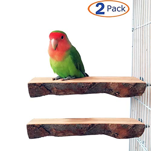 Tfwadmx Parrot Perch for Cage, Bird Stand Platform Natural Wood Playground Cage Accessories for Small Anminals Rat Hamster Gerbil Rat Mouse Lovebird Finches Conure Budgie, 2 Pack