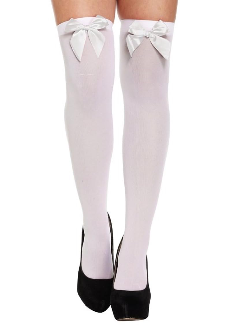 WHITE HOLD-UP STOCKINGS WITH WHITE BOWS