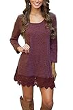 ChongXiao Women's Fashion Long Sleeve A-line Lace Stitching Trim Casual Tunic Dress (FBA)