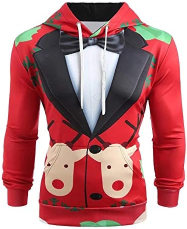 Men Tops Jaminy Men Christmas Suit Pattern 3D Print Long Sleeve Hoodie Caps Sweatshirt Pullover