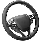 SEG Direct Car Steering Wheel Cover Universal Standard Size 14.5-15 inch, Black Microfiber Leather