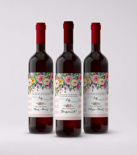 Wedding Wine Labels â— SET of 8 â— SET Includes 6 Will You Be My BRIDESMAID Labels + 1 MAID of HONOR Label + 1 MATRON of HONOR Label, I Can't Say I Do without You Ask, Gifts Blush Pink A102-ASK-6B1M1T