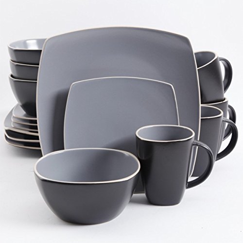 GibsonSoho Lounge Matte 16pc Dinnerware Set, Gray/Black 93597336M