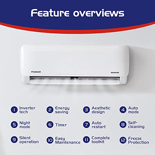Pioneer Air Conditioner WYS012G20 Wall Mount Ductless Inverter+ Mini Split Heat Pump, 12000 BTU