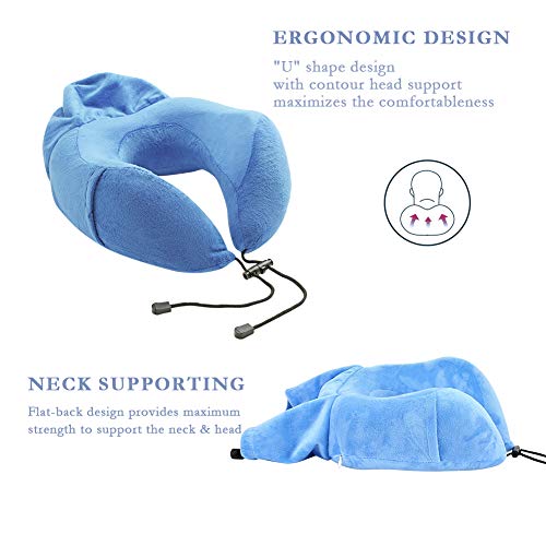 Mastery Mart Travel Pillow, Memory Foam Neck Pillow for Airplane Car, Head Neck and Chin Support with Portable Washable Case (Sky Blue)