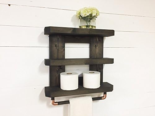 Rustic Wooden Bathroom Shelf &amp; Towel Rack / Rod by Mountain Creek Woodworks (Ebony)