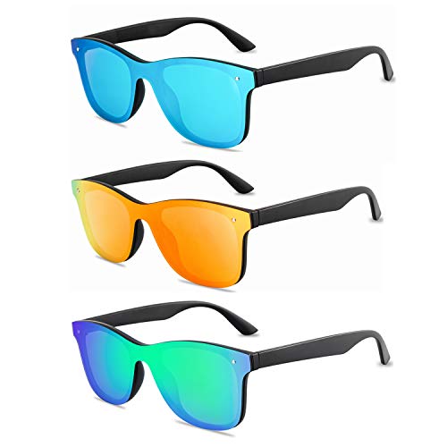Rimless Mirrored Lens One Piece Sunglasses UV400 Protection for Women Men (red+blue+green) - Thumbnail 6