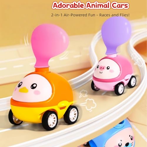 Balloon Powered Launch Car, Inflatable Balloon Car Toy Pump Set Animal Air Powered Toy Balloon Launcher Toys with 2 Cars Air Pressure Vehicle with Pump & Balloons (A)