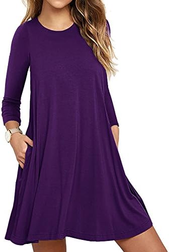 UMETINY Women's Pockets Dress Casual Swing T-shirt Dresses (XL, Long Purple)