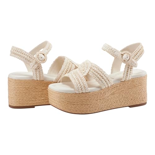MARC FISHER LTD WOMEN’S PAYLEY WEDGE SANDAL, IVORY 110, 8.5