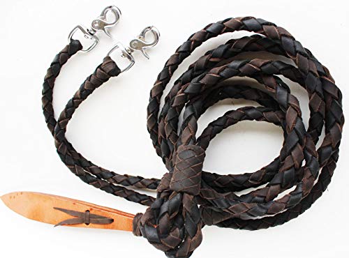 CHALLENGER Horse Western Oiled Two-Tone Leather Hand Braided Rommel Reins Popper 6659TT
