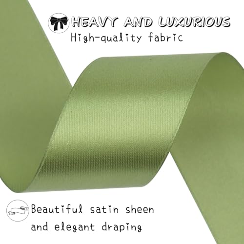 HZYH Olive Green Solid Satin Ribbon 1-1/2 Inch 50 Yards Solid Polyester Fabric Ribbon for Gift Wrapping Wedding Christmas Baby Shower Birthday Party Decoration Handmade Immortal Flower Craft