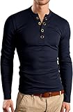 Grin&Bear slim fit henley V with buttons, long, navy, M, BH114