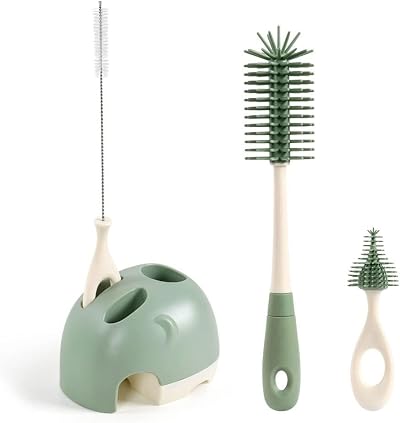 Vicloon 4 in 1 Silicone Baby Bottle Brush with Stand Green