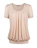 Timeson Women's Short Sleeve Scoop Neck Pleated Front Fitted Blouse Top