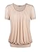 Timeson Women's Short Sleeve Scoop Neck Pleated Front Fitted Blouse Top