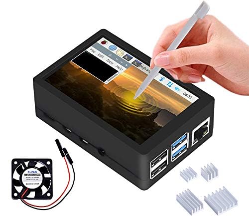 owootecc 3.5 inch Touch Screen with Case for Raspberry Pi 5/4B, with Fan and Heatsinks, 320x480 Resolution TFT LCD Display for Raspberry Pi 4 Model B