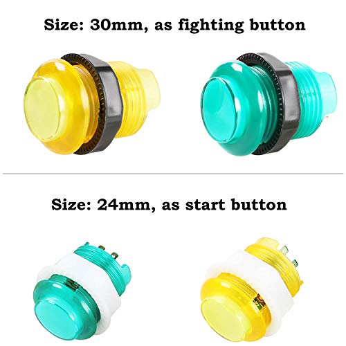 Hikig 2 Player DIY Parts Kit, LED Arcade Buttons 8 Ways Joystick and Zero Delay USB Encoder for Raspberry Pi & Windows Video Games Machine, Color: Yellow+Green