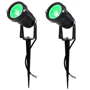 D'Mak LED Spot and Spike 3W IP65, 3000K Aluminium Body Light - Green, Set of 2