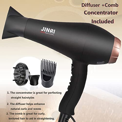 JINRI Hair Dryer, Ionic Blow Dryers with Comb,Concentrator and Diffuser