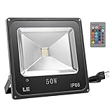 LE 50W RGB LED Flood Light,Dimmable, 16 Colors Change, 4 Modes with Remote Control, Waterproof IP66, LED Security Light, Wall Washer Light,US 3-Plug, for Indoor, Outdoor, Garden, Yard, Party