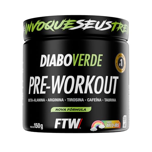 FTW Pré-Treino Diabo Verde - Energia Extrema, Força e Foco - Potência Hardcore com Cafeína, Beta-Alanina - Para Treinos Intensos - sabor: Arco Iris - Pote 150g