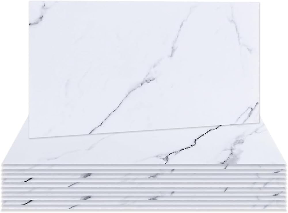 Hode Marble White Self Adhesive Tile Stickers 12 pcs 15x30 cm Glossy