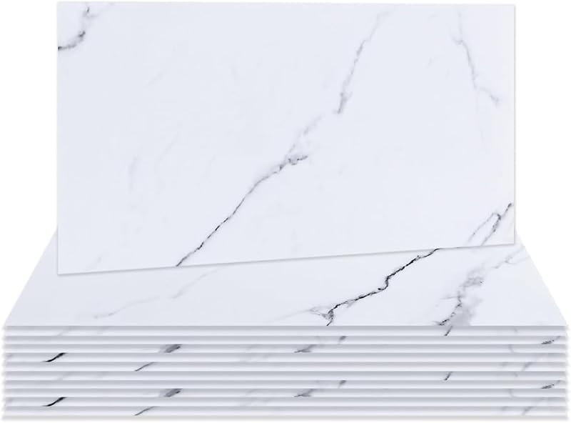 Hode Marble White Self Adhesive Tile Stickers 12 pcs 15x30 cm Glossy