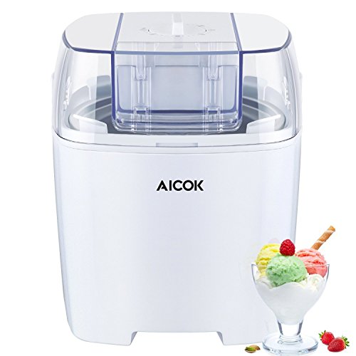 Aicok Ice Cream Maker, 1.5 Quart Ice Cream Machine, Frozen Yogurt and Sorbet Machine with Timer Function and Recipe Book, White