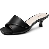 FITORY Women's Cross Band Kitten Heel Sandals,Comfortable Square Open Toe,Dressy Low Heel Sandals Size 6-11
