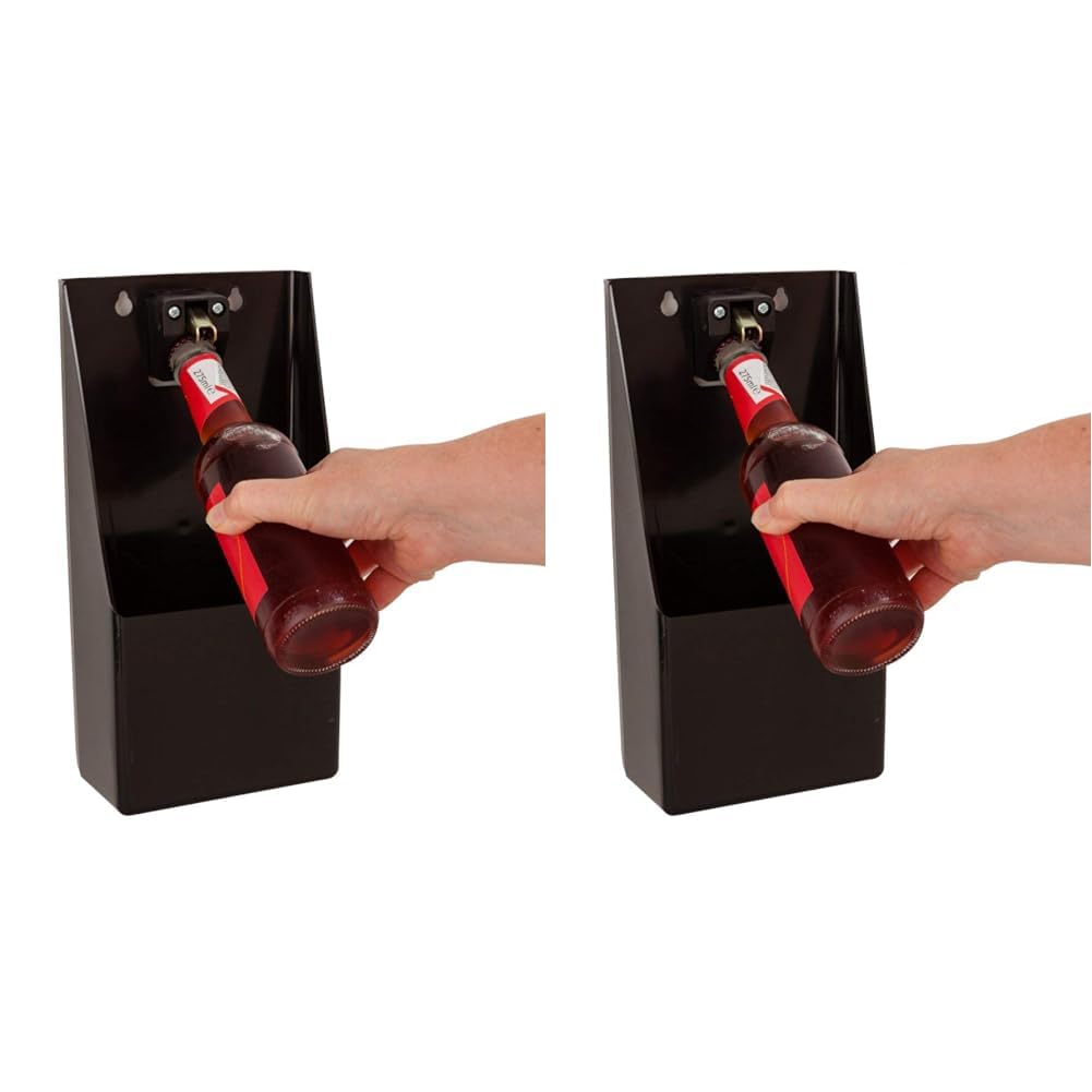 Beaumont Plastic TM Pub Bar Stand-Up/Wall Mounted Bottle Opener and Catcher, Black, 30cm x 15.2cm x 8.6cm (Pack of 2)