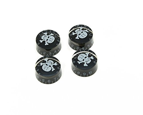 KAISH 4pcs Black with White Skull Guitar Speed Dial Knobs Control Knob fits LP Guitar