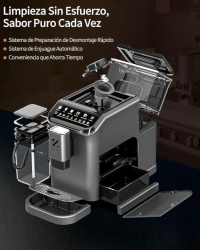 Kaffeevollautomat mit Milchbehälter, 20 Bar, 15-stufiges Mahlwerk, Touchscreen, PID-Temperaturkontrolle, Automatische Reinigung, 5 Getränke auf Knopfdruck – Latte, Cappuccino & mehr,Kompakt