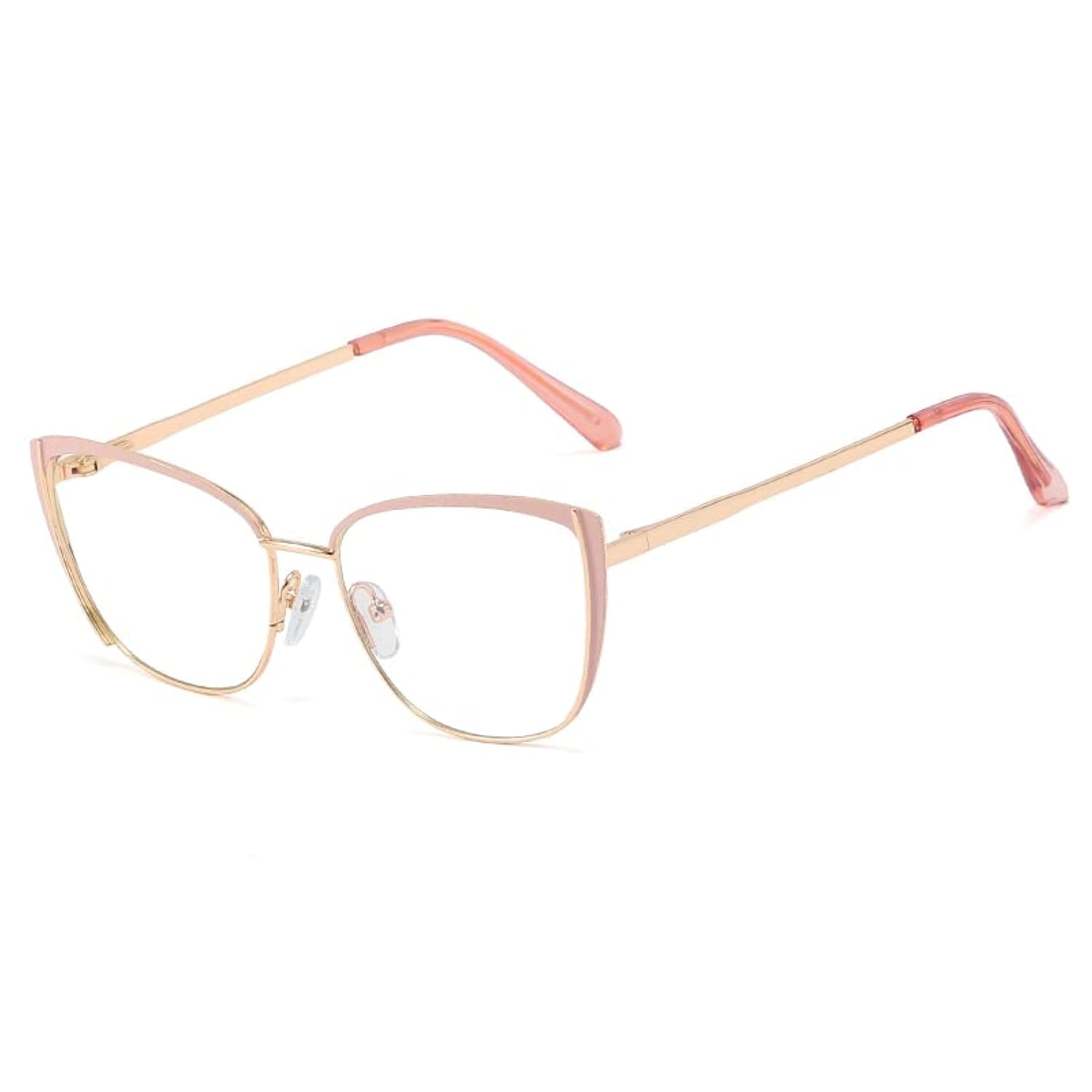 Kachawoo Blue Light Blocking Glasses, Retro Women Metal Glasses Frame Cat Eye, Pink Gold Frame, 55-17-137 mm