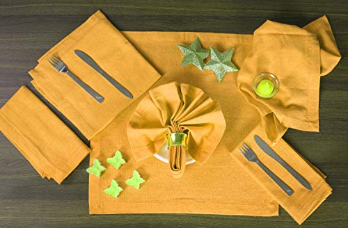 Ramanta Home Cloth Dinner Napkin in 100% Cotton Fabric-18x18 Mustard, Wedding Napkins, Cocktails Napkins, Fabric Napkins, Cotton Napkins, Mitered Corners & Generous Hem, Dinner Napkins Set of 12