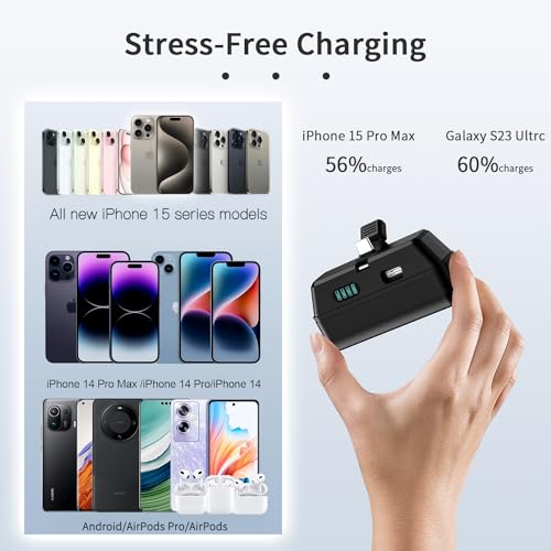 SMALL PORTABLE CHARGER FOR IPHONE/TYPE-C DUAL PLUG CONNECTOR 5000MAH FOLDABLE POWER BANK MINI PLUG-IN BATTERY PACK BACKUP CHARGER COMPATIBLE WITH IPHONE15/15PRO MAX/IPHONE 14/13 SERIES (BLACK+WHITE)