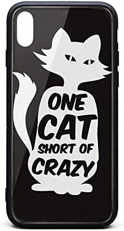 Cool Phone Case for iPhone X One Cat Short of Crazy Black Rubber Frame Tempered Glass Covers Pretty Shock-Absorbing Skid-Proof Never Fade Mobile Cases New Pretty