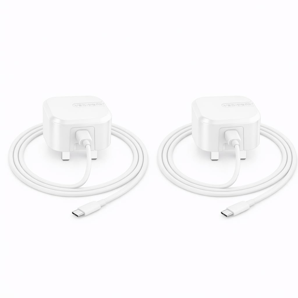 25W Fast Charging USB-C PD UK Wall Charger (2 Pack) For Samsung Galaxy S26 S26 Plus S25 S24 S22 S21 S20 FE S23+ S23 Ultra/Xperia L4 Adapter Plug with Cable