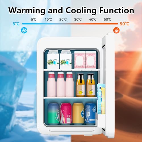 ARTETHYS Mini Fridge for Bedrooms 20L Small Car Fridge Mini Refrigerator with System Cooler and Warmer for Home Office, 220V AC/12V DC, White