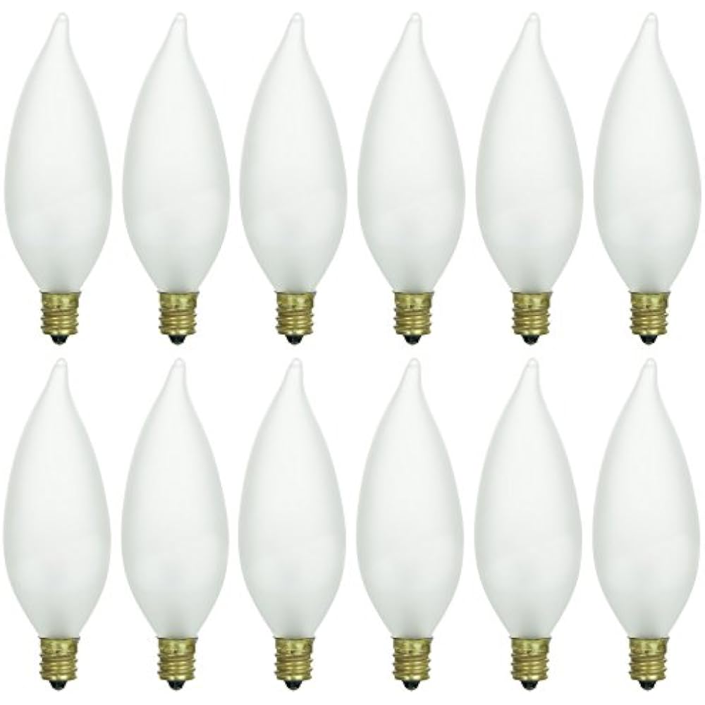 Pack Of 12 25 Watt CFF Candelabra Base Frosted Flame Tip Shaped