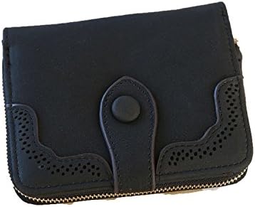 Women Wallets Korean Simple Matte Leather Money Short 2 Fold Card Holder Hollow lady bag,Black