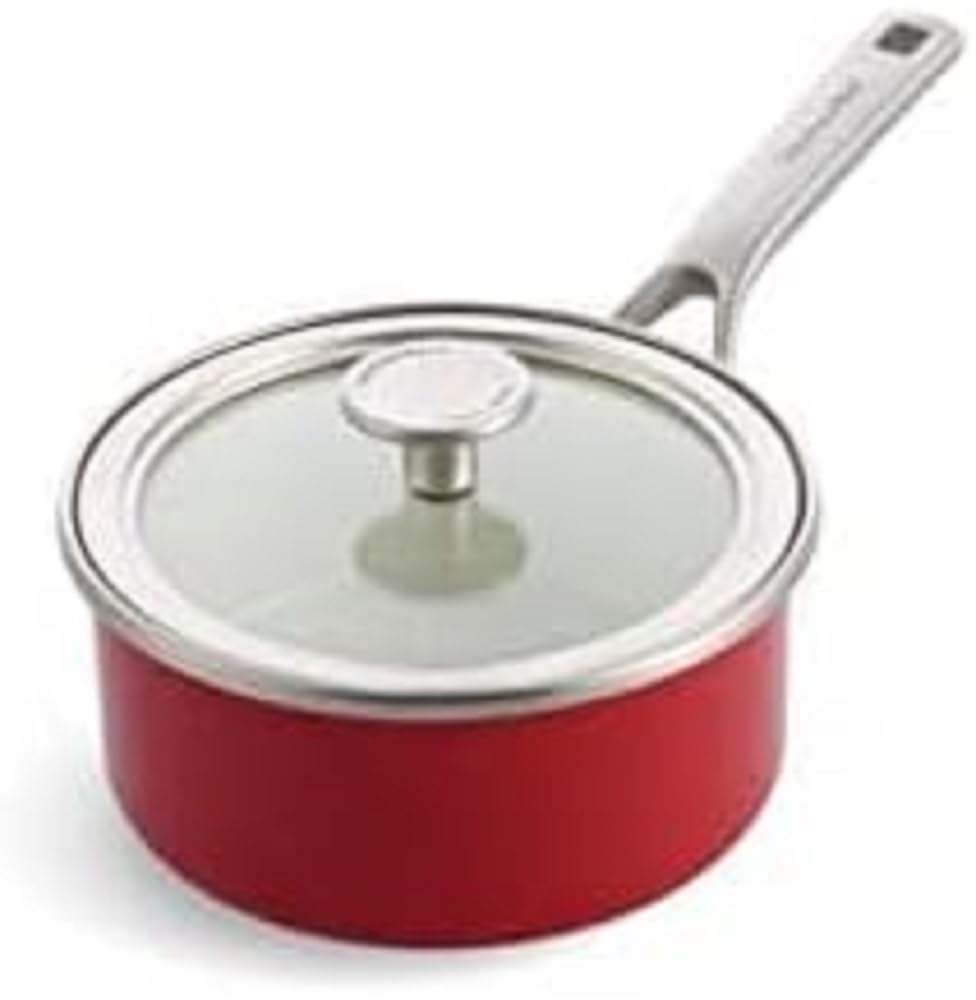 KitchenAid Steel Core Enamel 16 cm/1.3 Litre Saucepan with Lid, German Engineered Enamel, Induction, Oven Safe, Empire Red