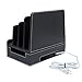 MobileVision Charging Station Slim Black Faux Leather Executive Multi Device Organizer for Smartphones Tablets & Laptops Includes Charging Strip Combo