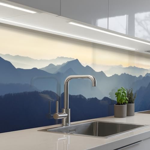 KitchenYeah© Küchenrückwand 60x200 cm Selbstklebende Kitchen Wall Protector Küchen Rückenwand Küchenfronten Küchenrückwände Küche Wand Landschaft - Berge - Grün