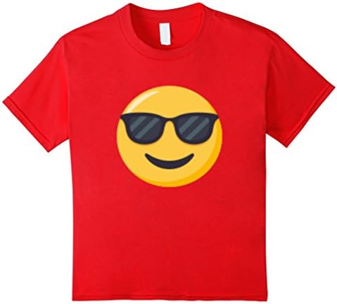 Kids Emoji T-shirt Smiley Face Emoticon Smiling Face Sunglasses 8 Red