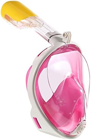 Snorkel Mask with 180° Full Panoramic View Anti-Fog Anti-Leak with Adjustable Head Straps and longer Snorkeling Tube Larger Viewing Area for Adults and Youth (Pink, S/M)